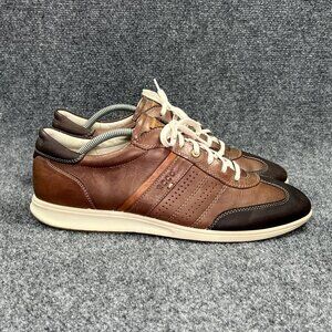 Ecco Jogga Sneakers Men's Size 10 Brown Leather Low Lace‎ Retro Casual Shoes